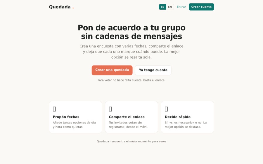 Quedada: the page for starting a date poll