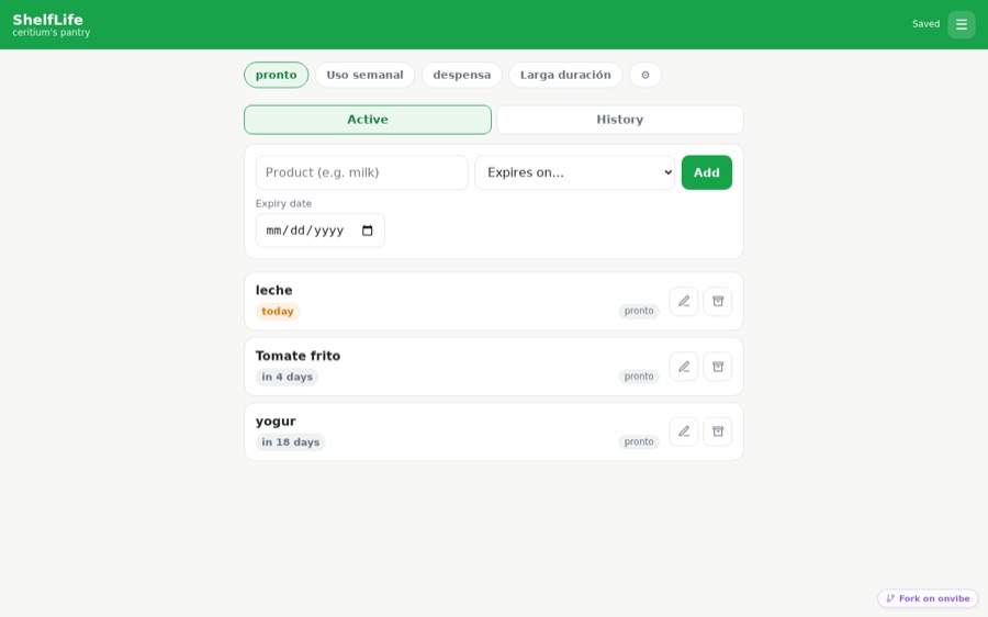 ShelfLife: pantry items sorted by what expires first